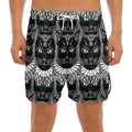 Black And White Gothic Wiccan Cat Print Men's Split Running Shorts