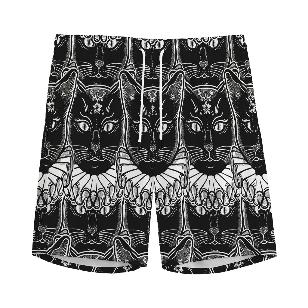Black And White Gothic Wiccan Cat Print Men's Sports Shorts