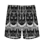 Black And White Gothic Wiccan Cat Print Men's Sports Shorts