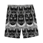 Black And White Gothic Wiccan Cat Print Men's Sports Shorts