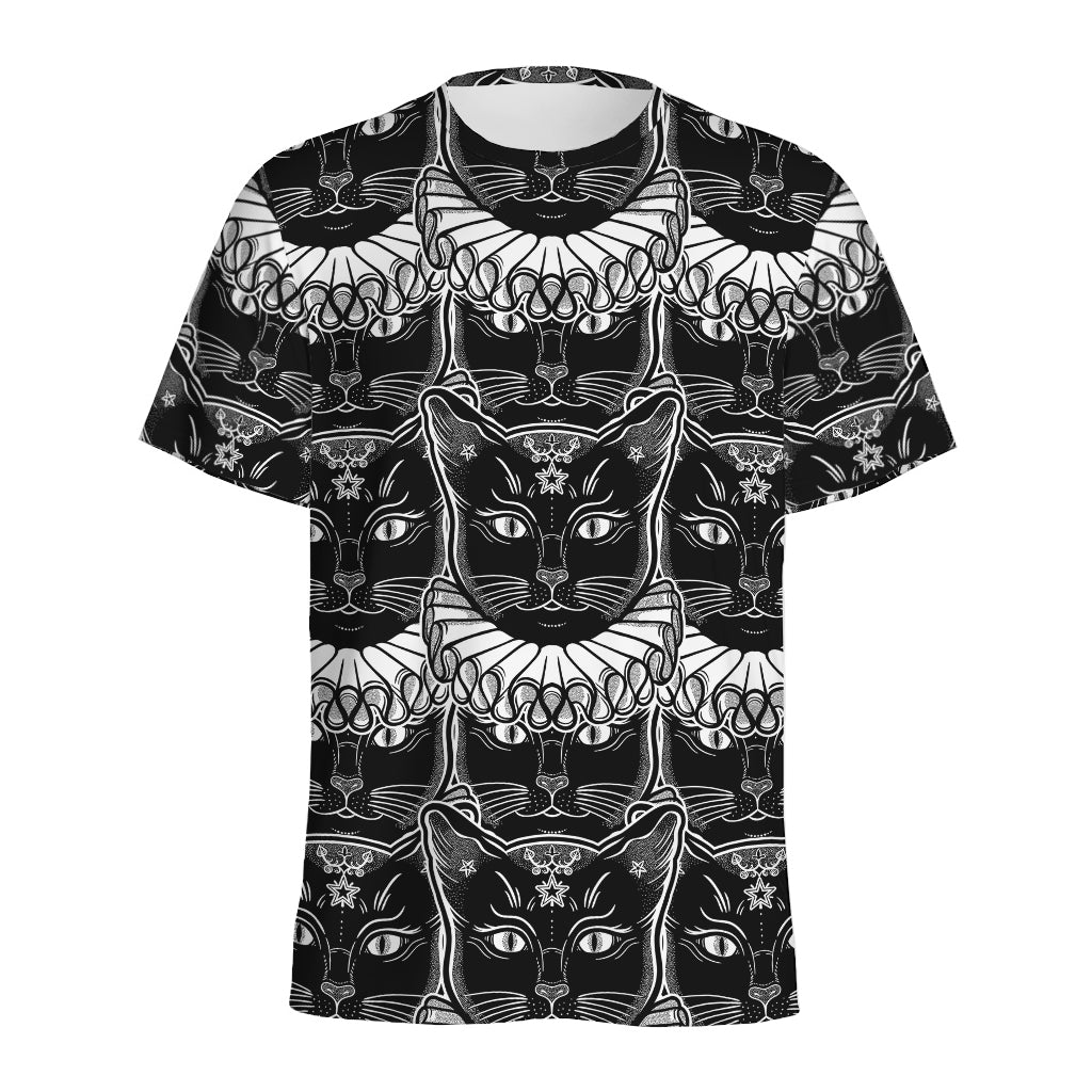 Black And White Gothic Wiccan Cat Print Men's Sports T-Shirt