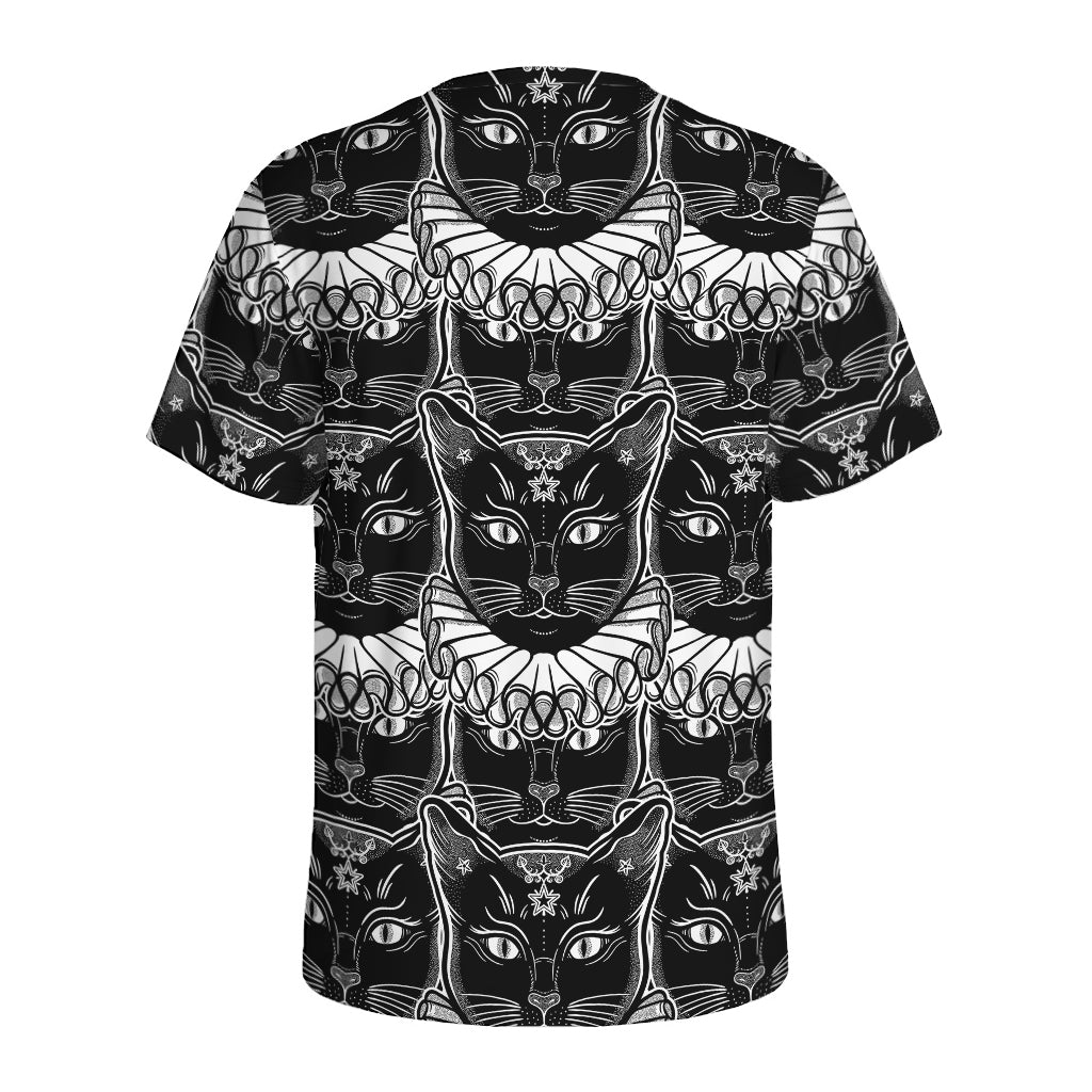 Black And White Gothic Wiccan Cat Print Men's Sports T-Shirt