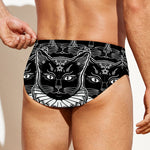 Black And White Gothic Wiccan Cat Print Men's Swim Briefs