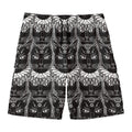 Black And White Gothic Wiccan Cat Print Men's Swim Trunks