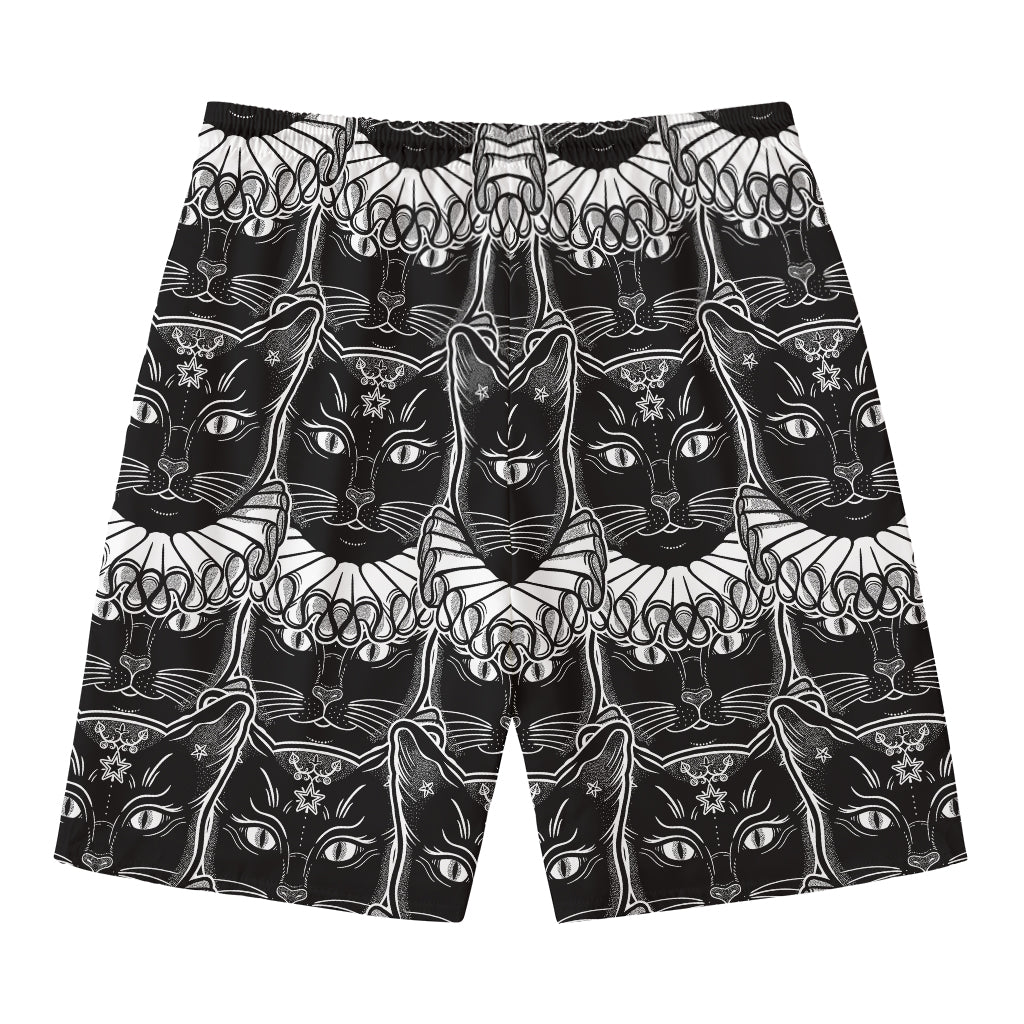Black And White Gothic Wiccan Cat Print Men's Swim Trunks
