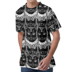 Black And White Gothic Wiccan Cat Print Men's Velvet T-Shirt