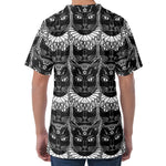 Black And White Gothic Wiccan Cat Print Men's Velvet T-Shirt