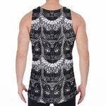 Black And White Gothic Wiccan Cat Print Men's Velvet Tank Top