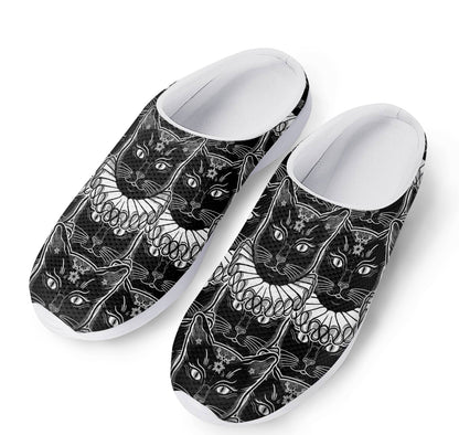Black And White Gothic Wiccan Cat Print Mesh Casual Shoes