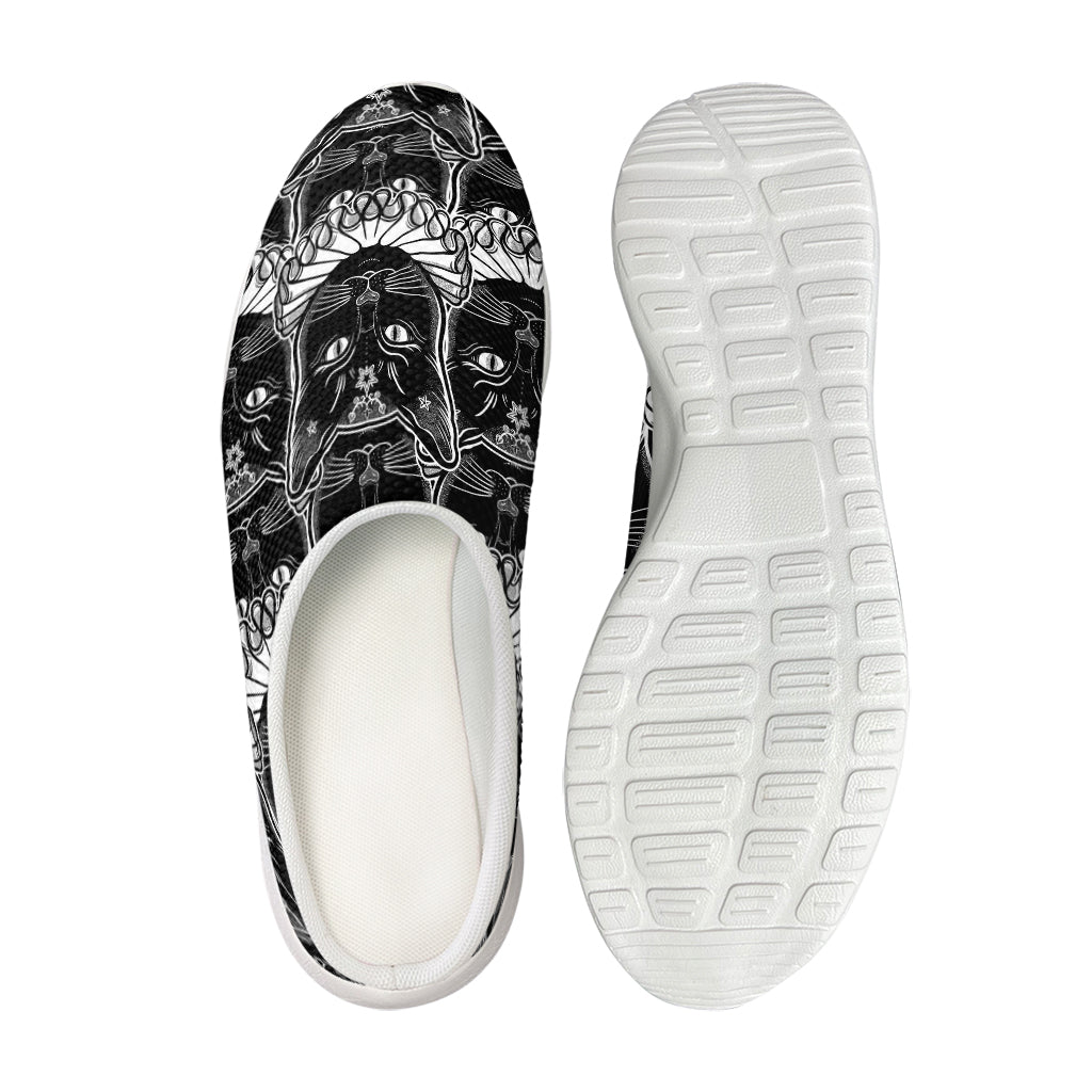 Black And White Gothic Wiccan Cat Print Mesh Casual Shoes
