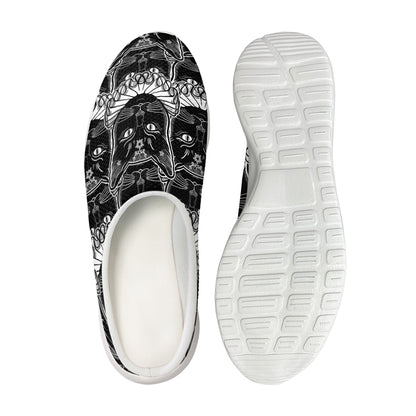 Black And White Gothic Wiccan Cat Print Mesh Casual Shoes