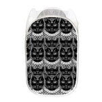 Black And White Gothic Wiccan Cat Print Mesh Laundry Hamper