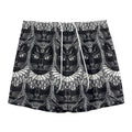 Black And White Gothic Wiccan Cat Print Mesh Shorts