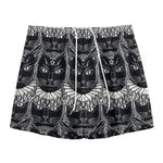 Black And White Gothic Wiccan Cat Print Mesh Shorts