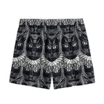 Black And White Gothic Wiccan Cat Print Mesh Shorts