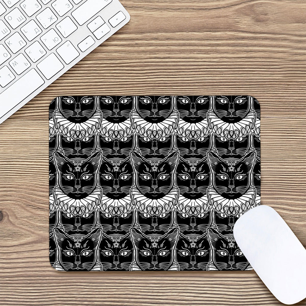 Black And White Gothic Wiccan Cat Print Mouse Pad