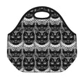 Black And White Gothic Wiccan Cat Print Neoprene Lunch Bag