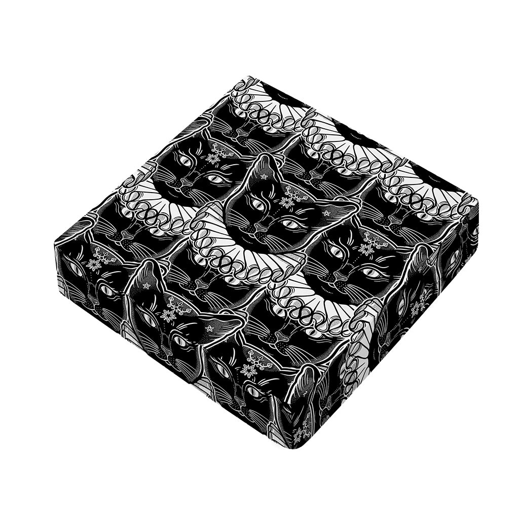 Black And White Gothic Wiccan Cat Print Outdoor Seat Cushion Cover