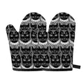 Black And White Gothic Wiccan Cat Print Oven Mitts