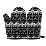 Black And White Gothic Wiccan Cat Print Oven Mitts