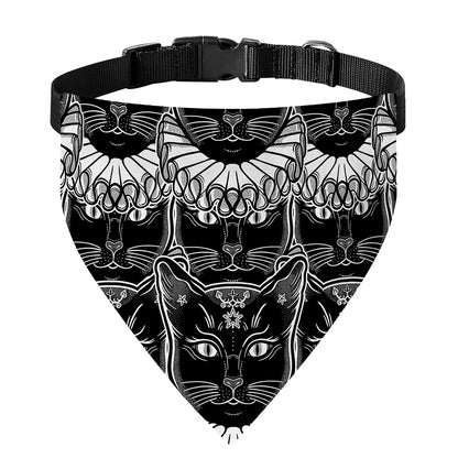 Black And White Gothic Wiccan Cat Print Over The Collar Dog Bandana