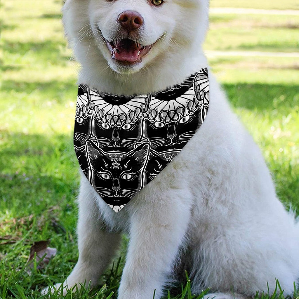 Black And White Gothic Wiccan Cat Print Over The Collar Dog Bandana