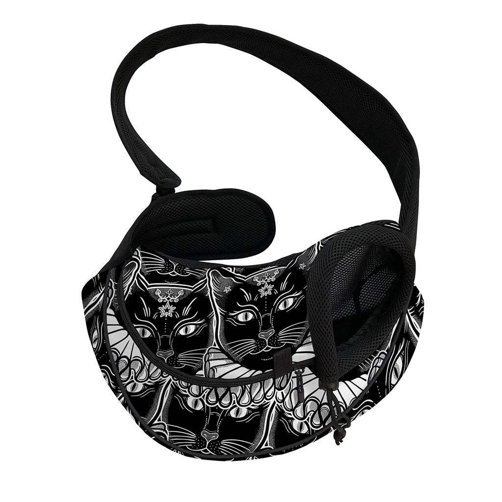 Black And White Gothic Wiccan Cat Print Pet Sling Carrier