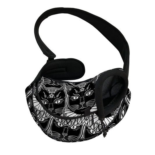 Black And White Gothic Wiccan Cat Print Pet Sling Carrier