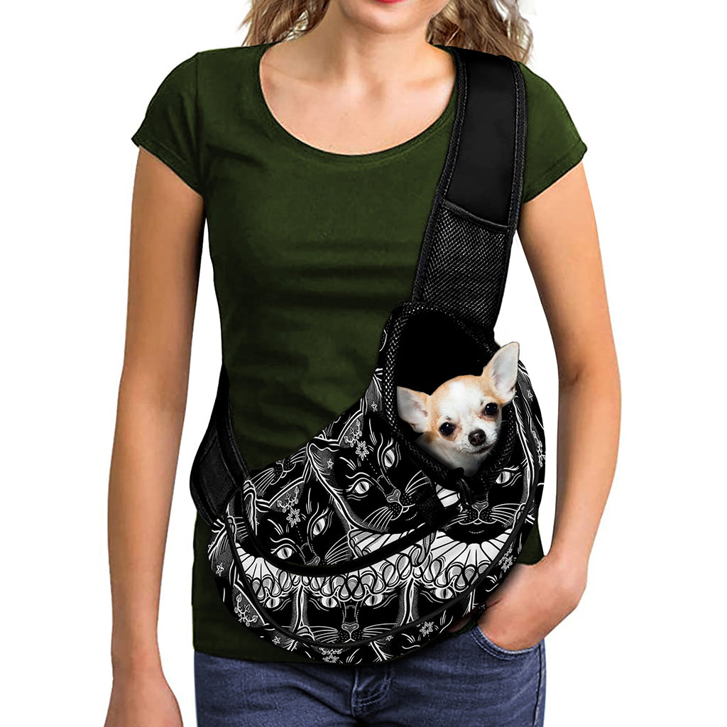 Black And White Gothic Wiccan Cat Print Pet Sling Carrier