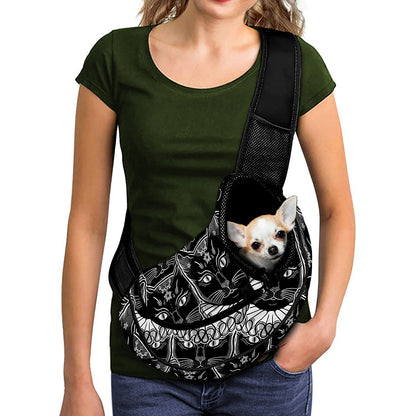 Black And White Gothic Wiccan Cat Print Pet Sling Carrier