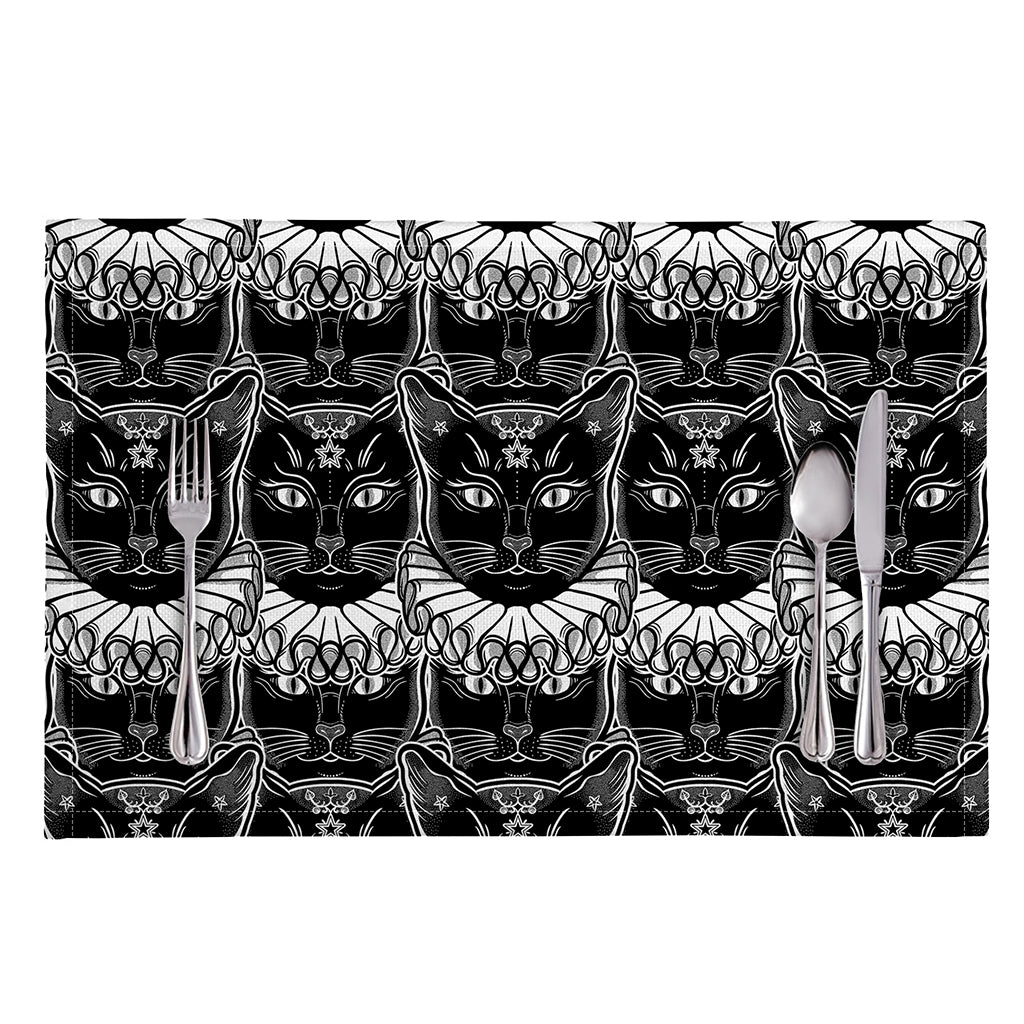 Black And White Gothic Wiccan Cat Print Placemat