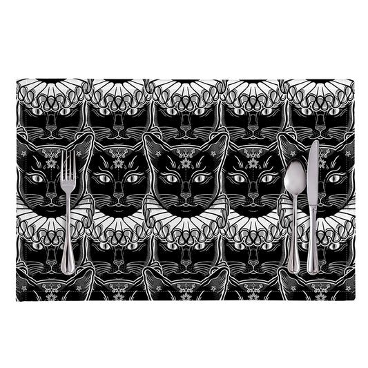 Black And White Gothic Wiccan Cat Print Placemat