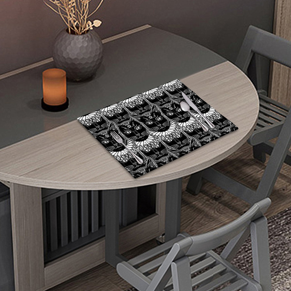 Black And White Gothic Wiccan Cat Print Placemat
