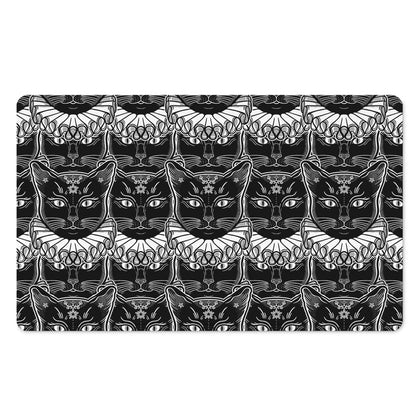 Black And White Gothic Wiccan Cat Print Polyester Doormat