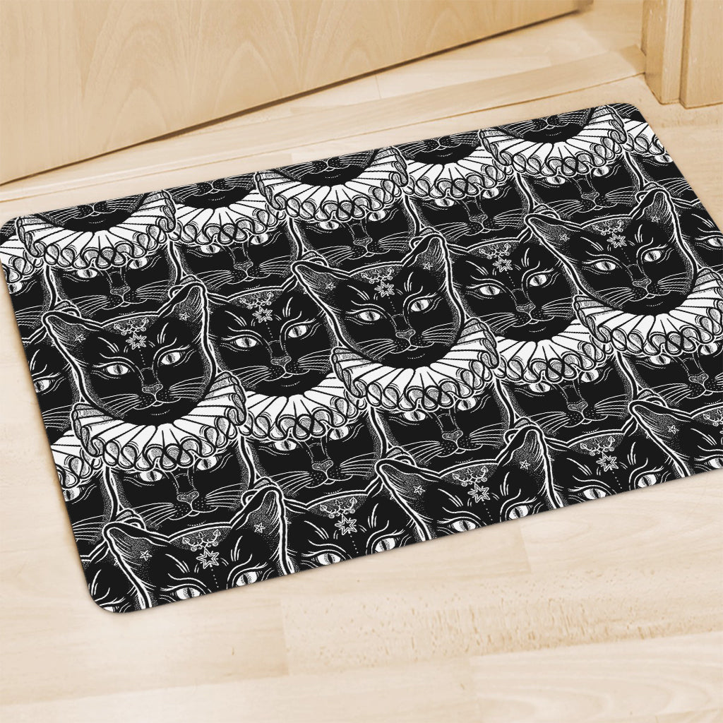Black And White Gothic Wiccan Cat Print Polyester Doormat