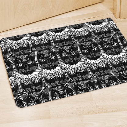 Black And White Gothic Wiccan Cat Print Polyester Doormat