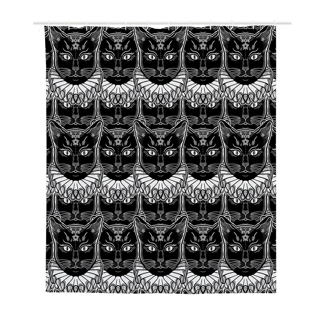 Black And White Gothic Wiccan Cat Print Polyester Shower Curtain