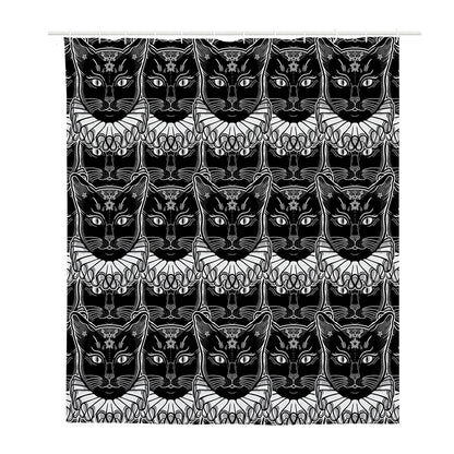 Black And White Gothic Wiccan Cat Print Polyester Shower Curtain