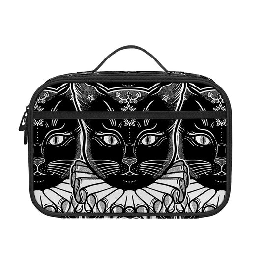 Black And White Gothic Wiccan Cat Print Portable Lunch Bag