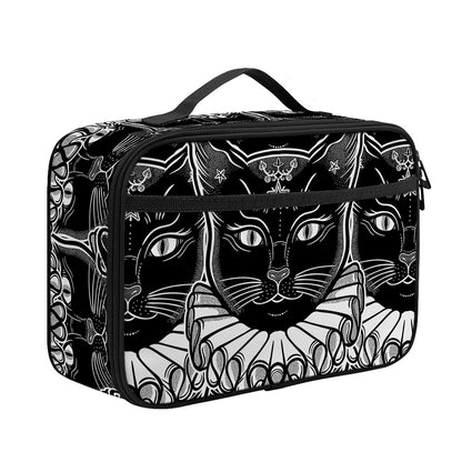 Black And White Gothic Wiccan Cat Print Portable Lunch Bag