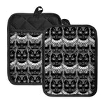 Black And White Gothic Wiccan Cat Print Pot Holders With Pocket
