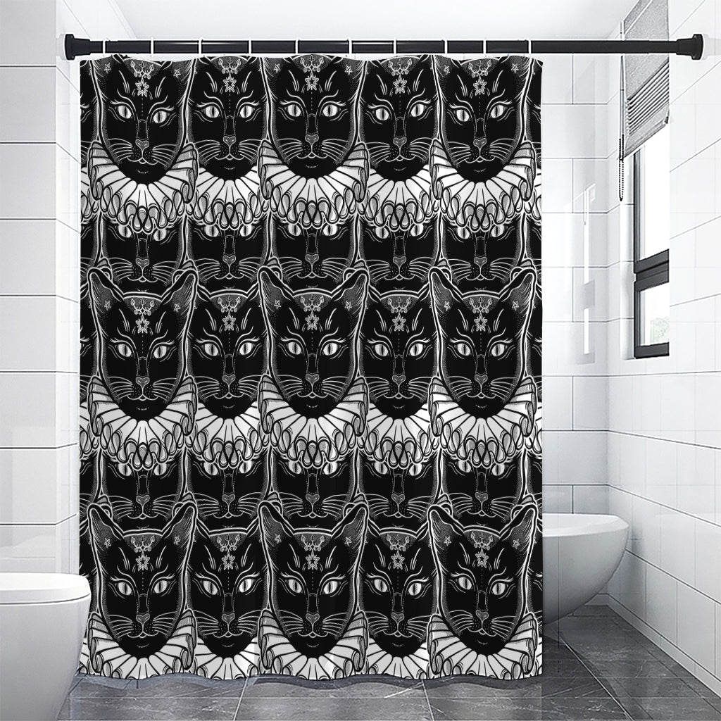 Black And White Gothic Wiccan Cat Print Premium Shower Curtain