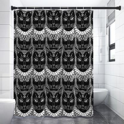 Black And White Gothic Wiccan Cat Print Premium Shower Curtain