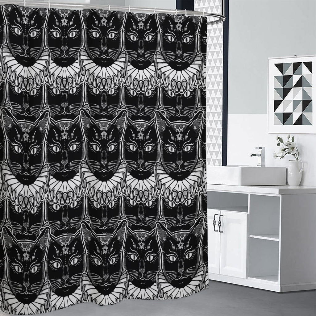 Black And White Gothic Wiccan Cat Print Premium Shower Curtain