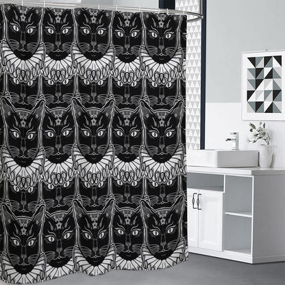 Black And White Gothic Wiccan Cat Print Premium Shower Curtain