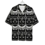 Black And White Gothic Wiccan Cat Print Rayon Hawaiian Shirt