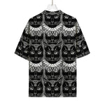 Black And White Gothic Wiccan Cat Print Rayon Hawaiian Shirt