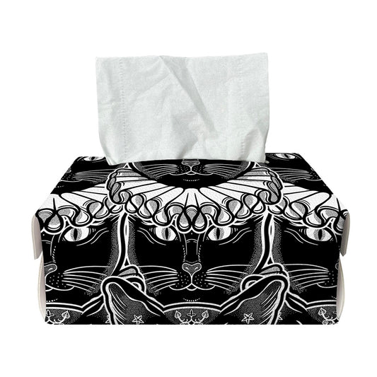 Black And White Gothic Wiccan Cat Print Rectangle Tissue Box Cover