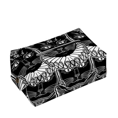 Black And White Gothic Wiccan Cat Print Rectangle Tissue Box Cover