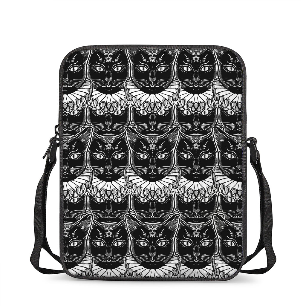 Black And White Gothic Wiccan Cat Print Rectangular Crossbody Bag